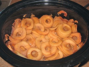 Cooked apples in the slow cooker. 
