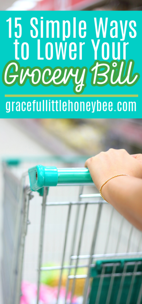 Woman pushing a cart down the grocery store aisle.
