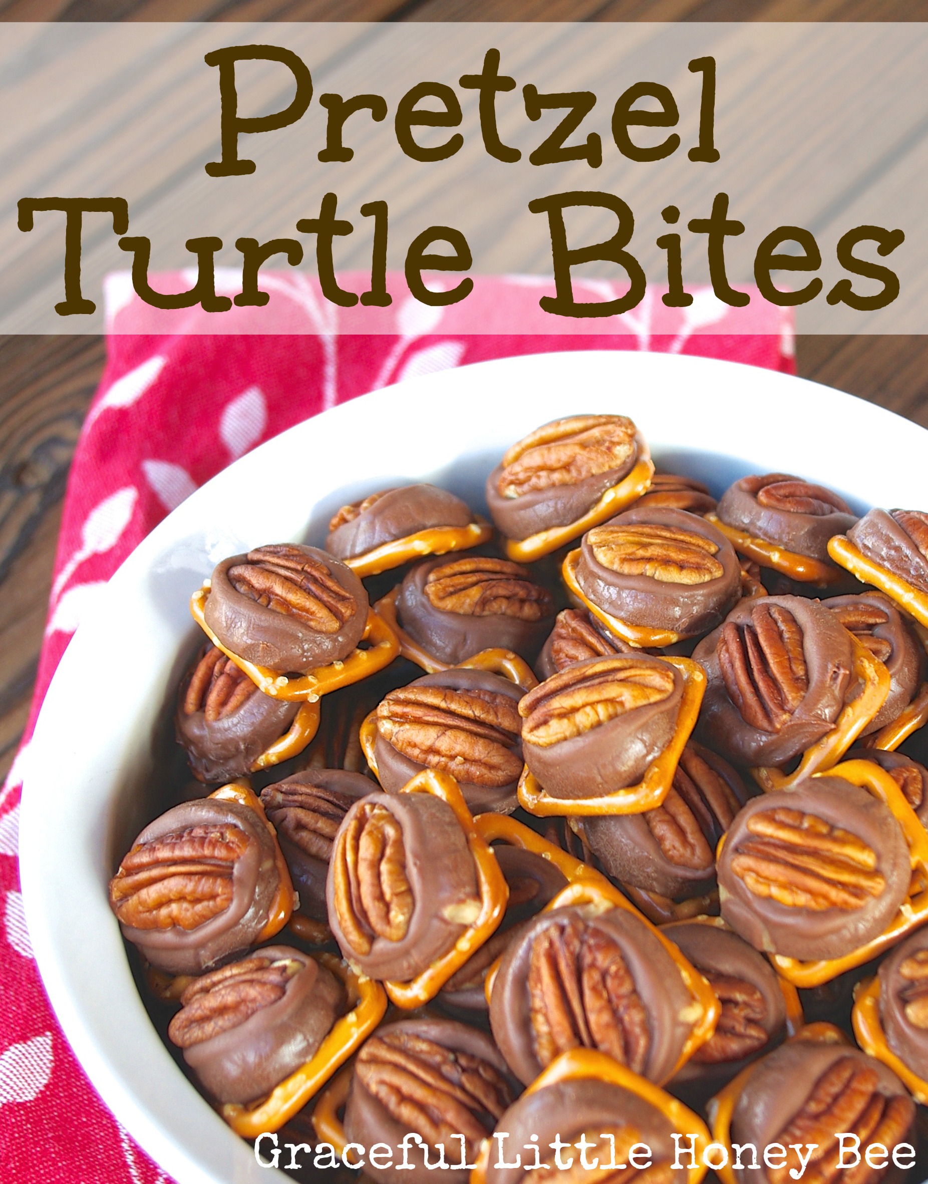 Pretzel Turtle Bites in white bowl.