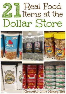 Did you know that you can buy things like nuts, dried fruit and green tea at the dollar store? Check out this list to see what other real foods you can find!