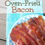 QuicOven-Fried Bacon stacked on plate.