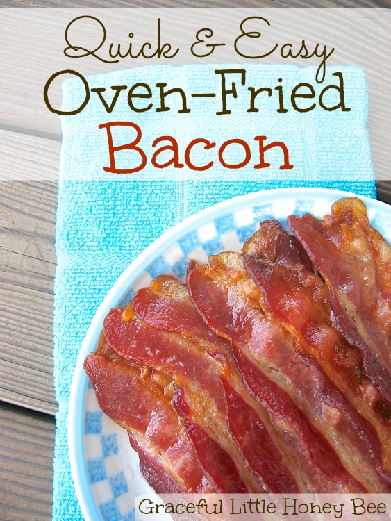 QuicOven-Fried Bacon stacked on plate.
