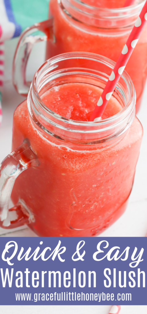 Watermelon slush in a mason jar with a straw.