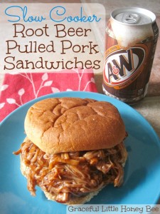 Slow Cooker Root Beer Pulled Pork Sandwiches on gracefullittlehoneybee.com