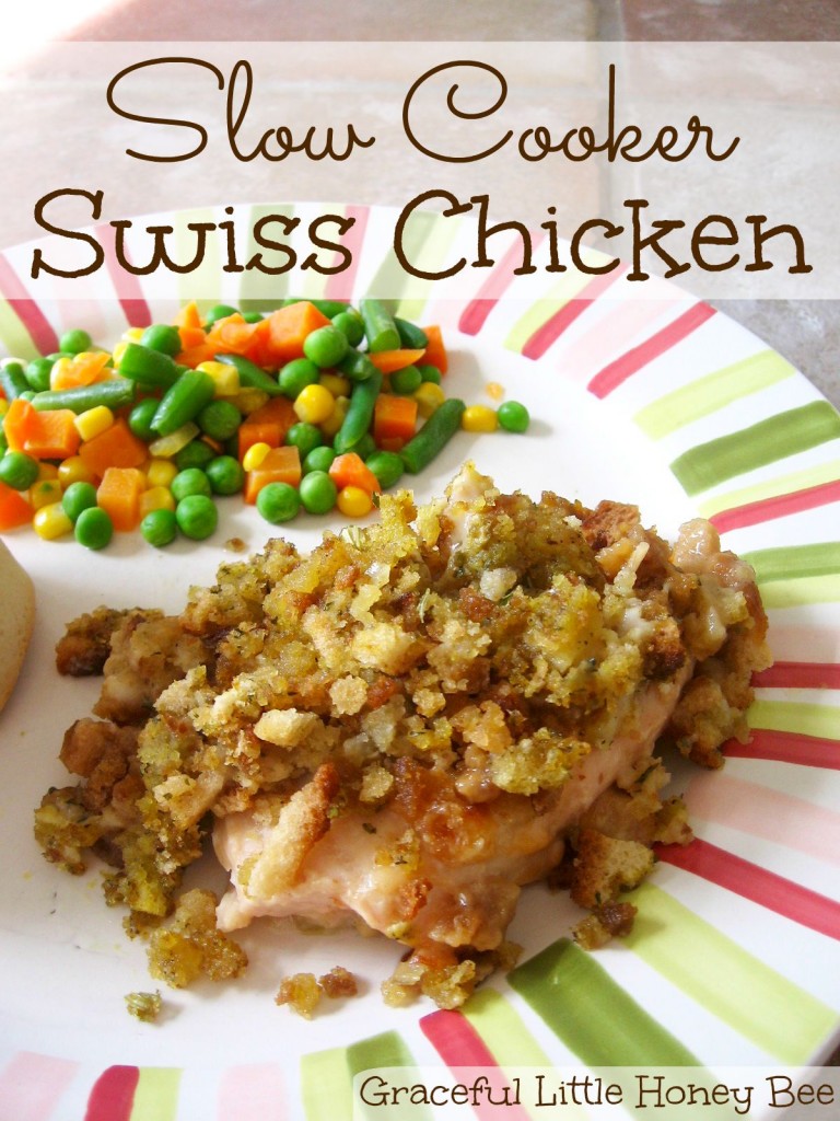 Easy and delicious Slow Cooker Swiss Chicken recipe on gracefullittlehoneybee.com