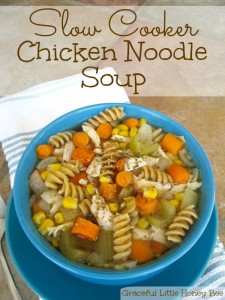 Easy Slow Cooker Chicken Noodle Soup recipe on gracefullittlehoneybee.com