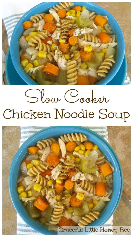 Easy Slow Cooker Chicken Noodle Soup recipe on gracefullittlehoneybee.com