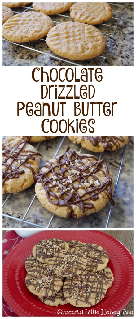 See how easy it is to make these Chocolate Drizzled Peanut Butter Cookies on gracefullittlhoneybee.com #ad #bakingwithbetty