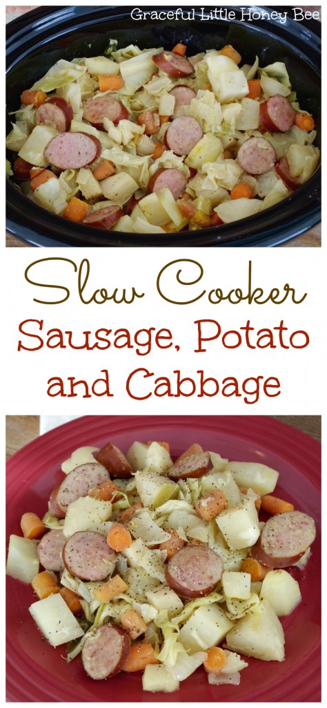 Try this tangy and delicious Slow Cooker Sausage, Potato and Cabbage recipe on gracefullittlehoneybee.com