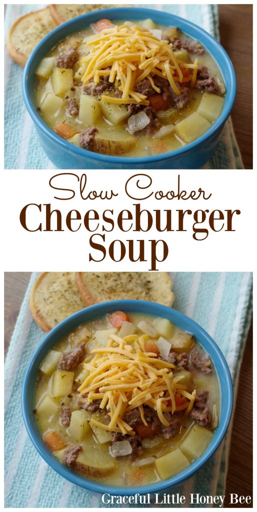 See how to make this rich and creamy Cheeseburger Soup in your slow cooker on gracefullittlehoneybee.com