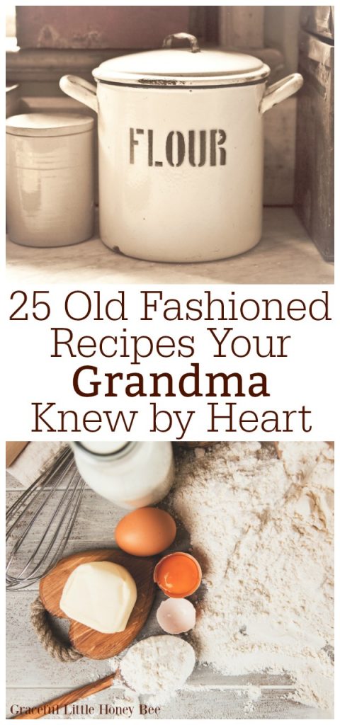 Baking ingredients and an old enamel flour container.