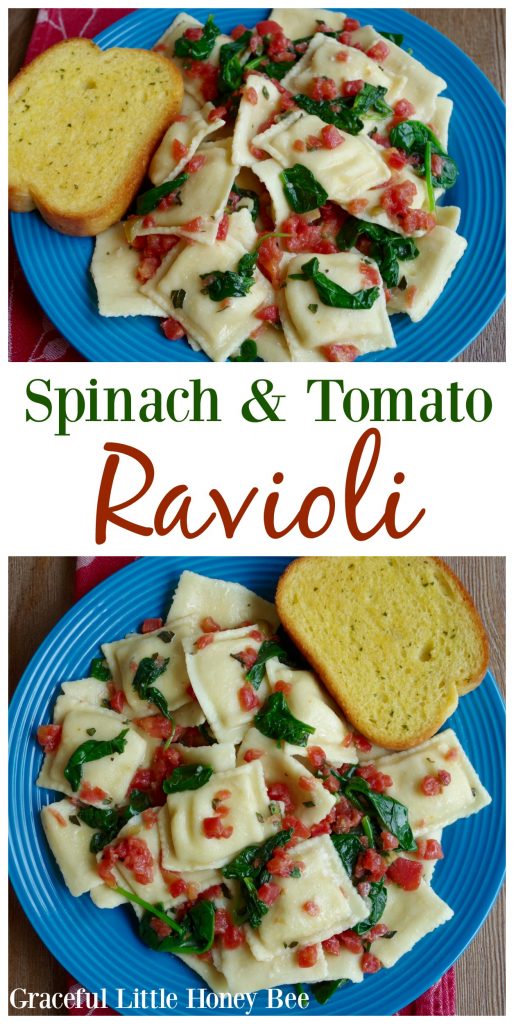 Learn how to make this quick dish that is full of flavor. Find the recipe for Spinach and Tomato Ravioli on gracefullittlehoneybee.com