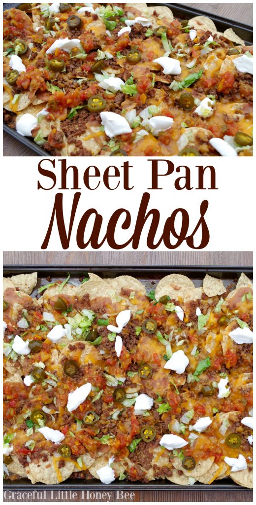 Try these super quick and tasty sheet pan nachos for a fun dinner idea on gracefullittlehoneybee.com