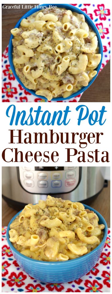 Make this easy Instant Pot Hamburger Cheese Pasta in only 4 minutes for a quick dinner on gracefullittlehoneybee.com