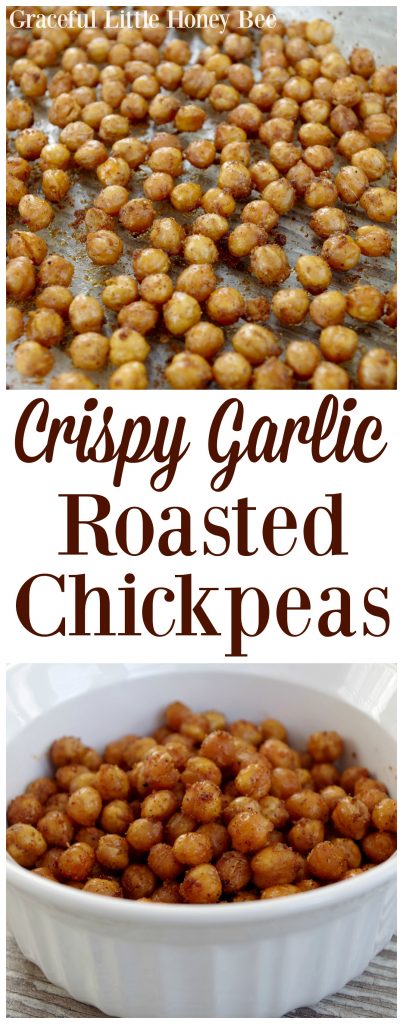 Try these Crispy Garlic Roasted Chickepeas for a quick and healhty snack on gracefullittlehoneybee.com