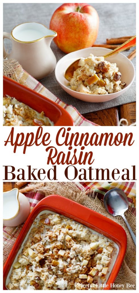 Try this delicious and filling Apple Cinnamon Raisin Baked Oatmeal for a delicious and easy breakfast idea on gracefullittlehoneybee.com