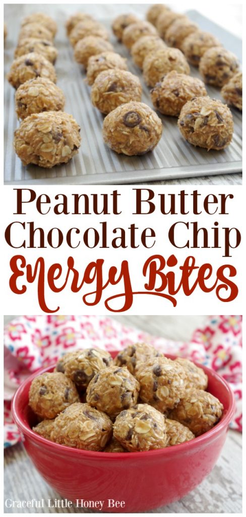 Need an energy boost? You've got to try these super simple and delicious Peanut Butter Chocolate Chip Energy Bites for a quick and healthy snack on gracefullittlehoneybee.com