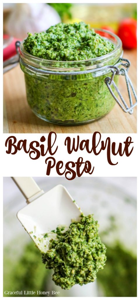 Try this quick and healthy Basil Walnut Pesto as a garnish for chicken or as a sauce for pasta.