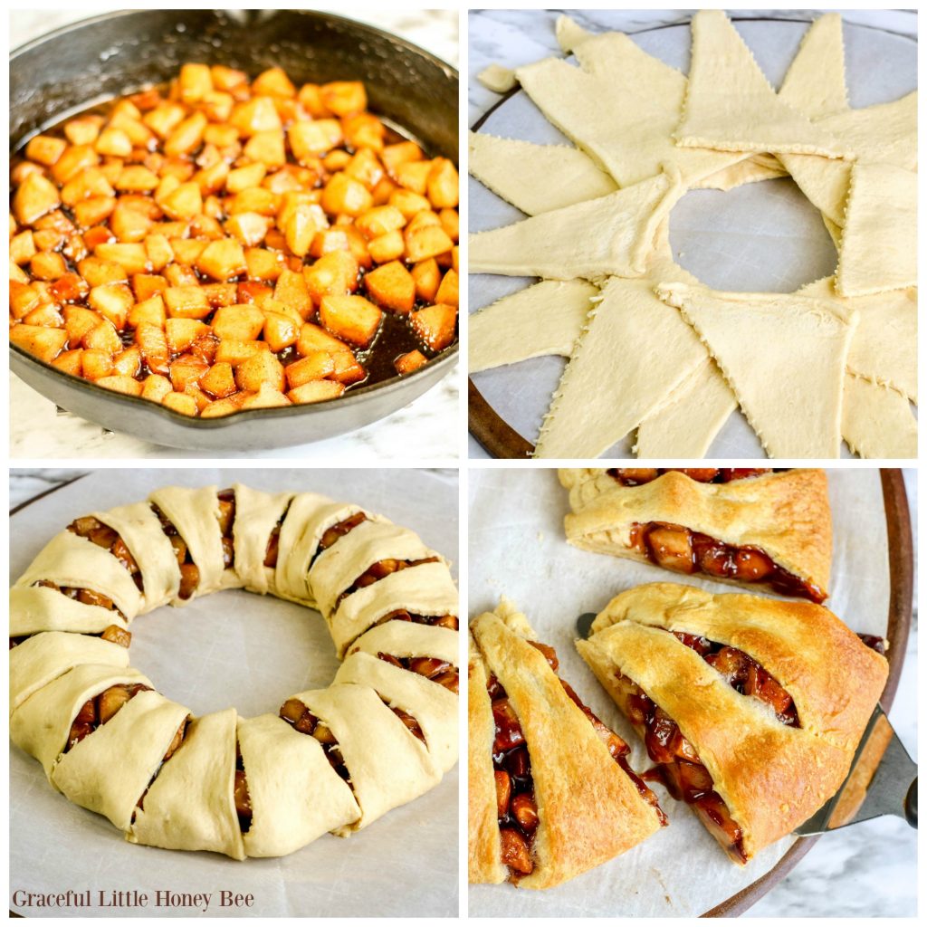 Try a slice of this Apple Pie Crescent Ring for a fun fall dessert the whole family is sure to love on gracefullittlehoneybee.com