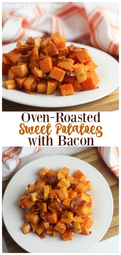 This Oven-Roasted Sweet Potatoes with Bacon recipe is simple, yet packed full of the sweet and savory flavors of fall, making it the perfect side dish for any crisp, cozy evening at home. Find the recipe at gracefullittlehoneybee.com