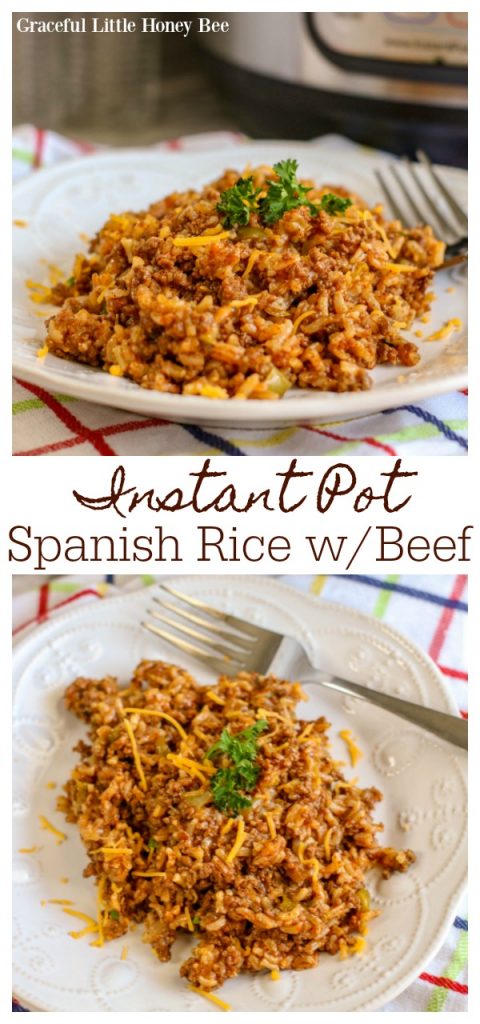 This recipe for Instant Pot Spanish Rice with Beef is full of savory flavor and makes a quick and easy weeknight dinner! Find the recipe on gracefullittlehoneybee.com #instantpot #pressurecooker #recipe #easyrecipes #dinner #beef #rice