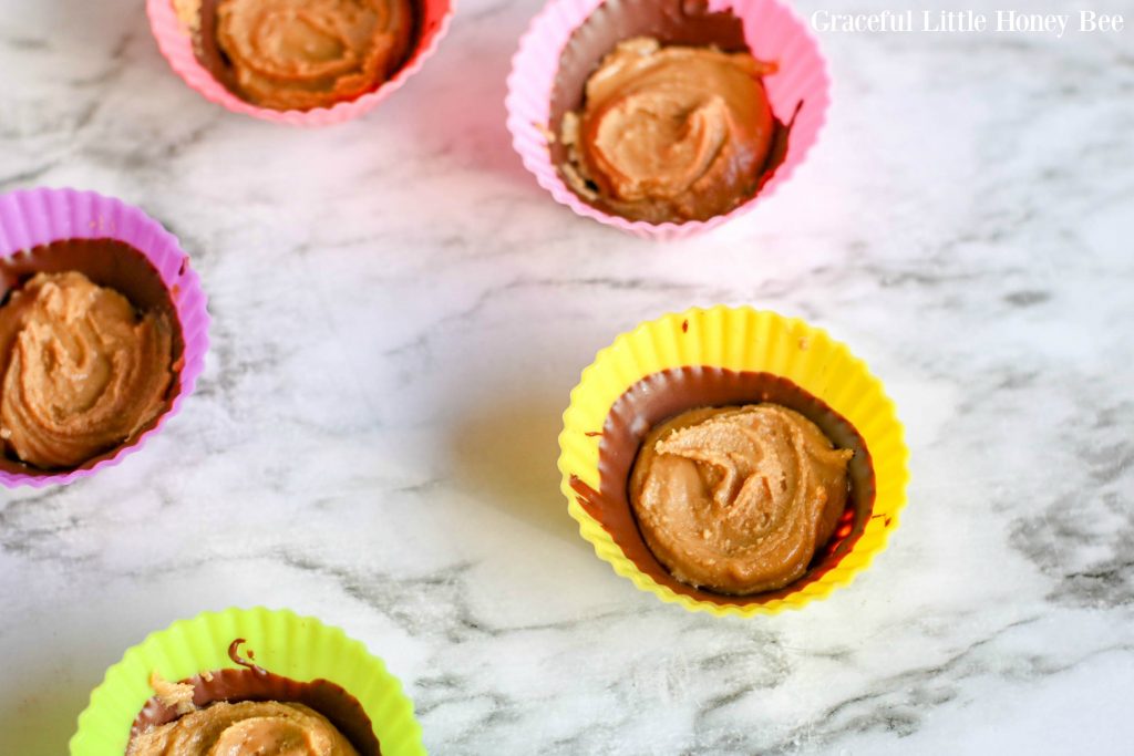 Peanut Butter Choclate in silicone baking cups.