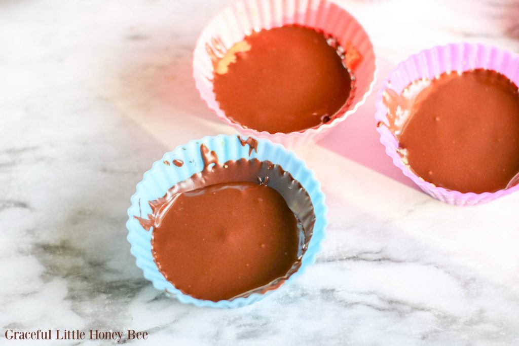 Peanut Butter Chocolate in silicone baking cups.