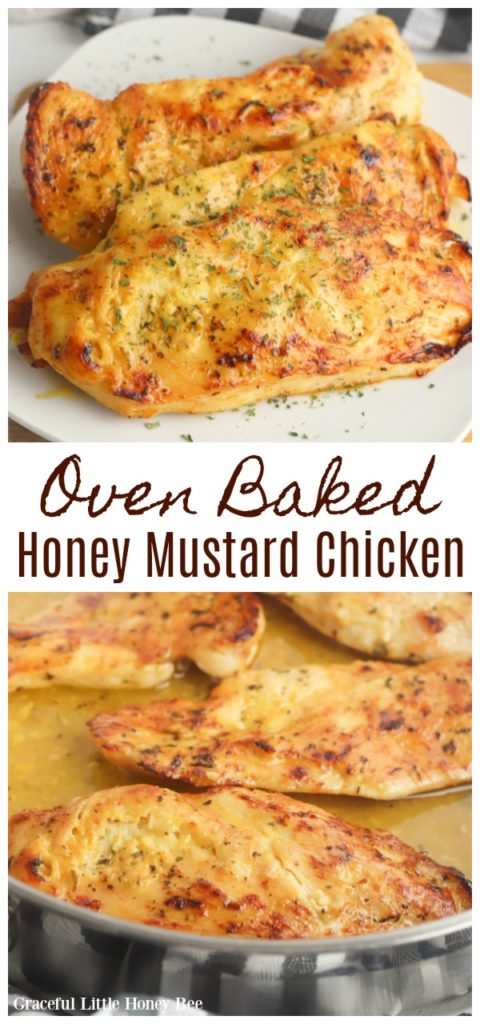 Oven Baked Honey Mustard Chicken on a white plate.