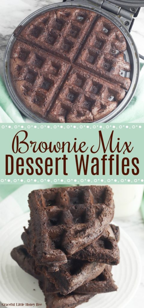 Finished brownies mix waffles on a white plate.