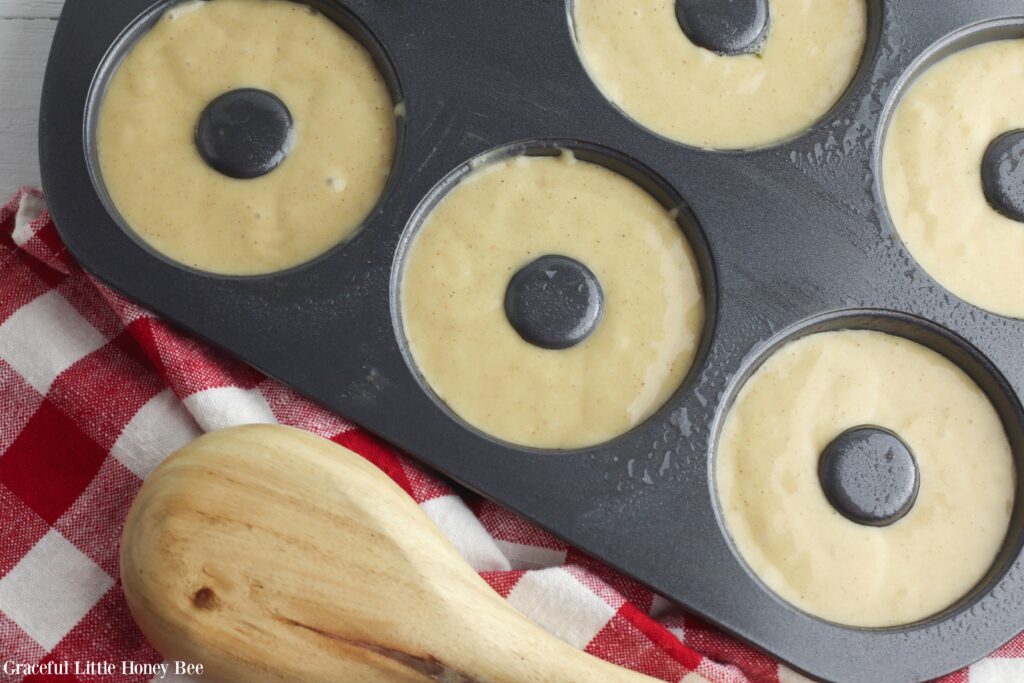 Apple Cider Donut batter in a donut pan.