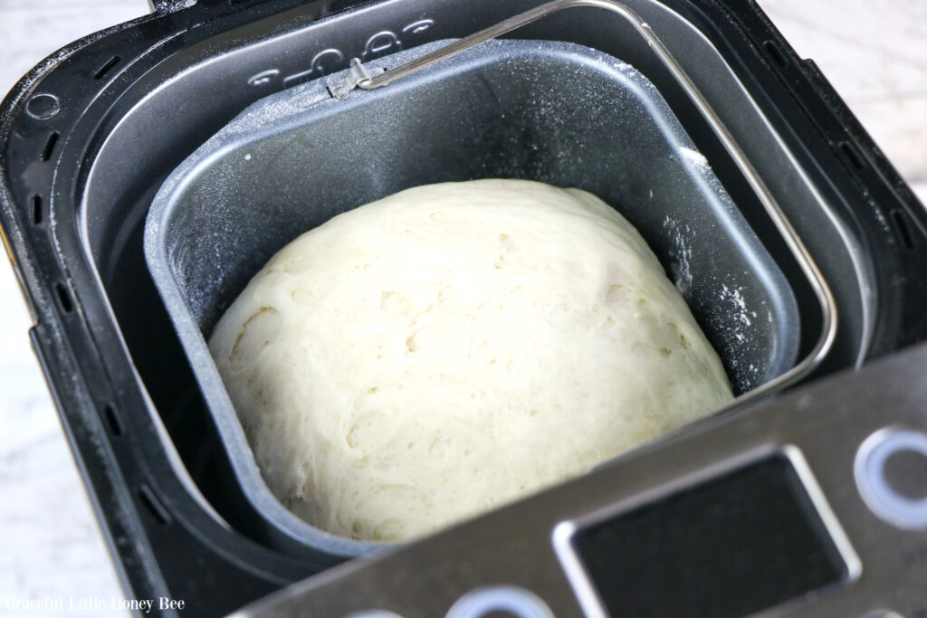 Pretzel dough after complete cycle in bread machine pan.