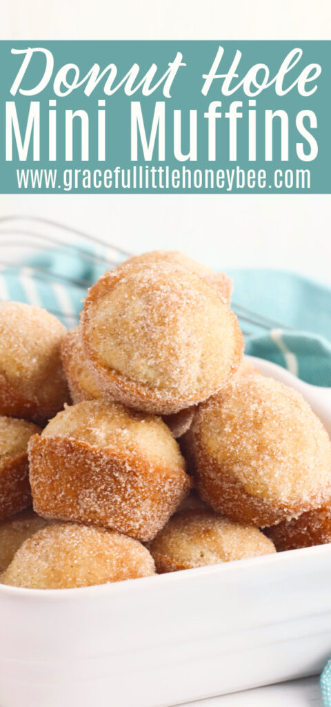 Donut Hole Muffins piled together in a square white bowl.