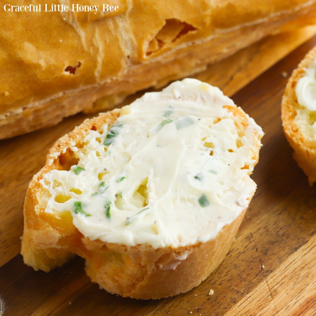 Parsley Butter on a slice of french bread.