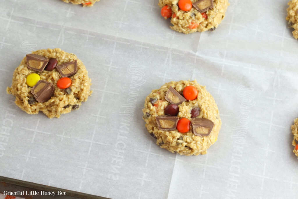 cookie dough on baking sheet before going into the oven.