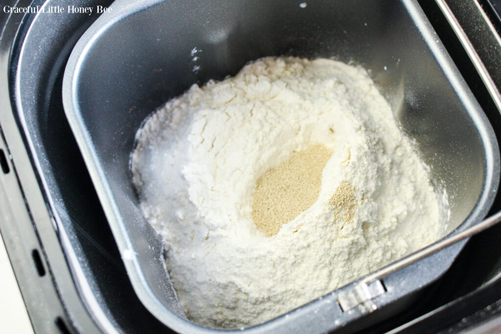 All ingredients in bread machine pan.