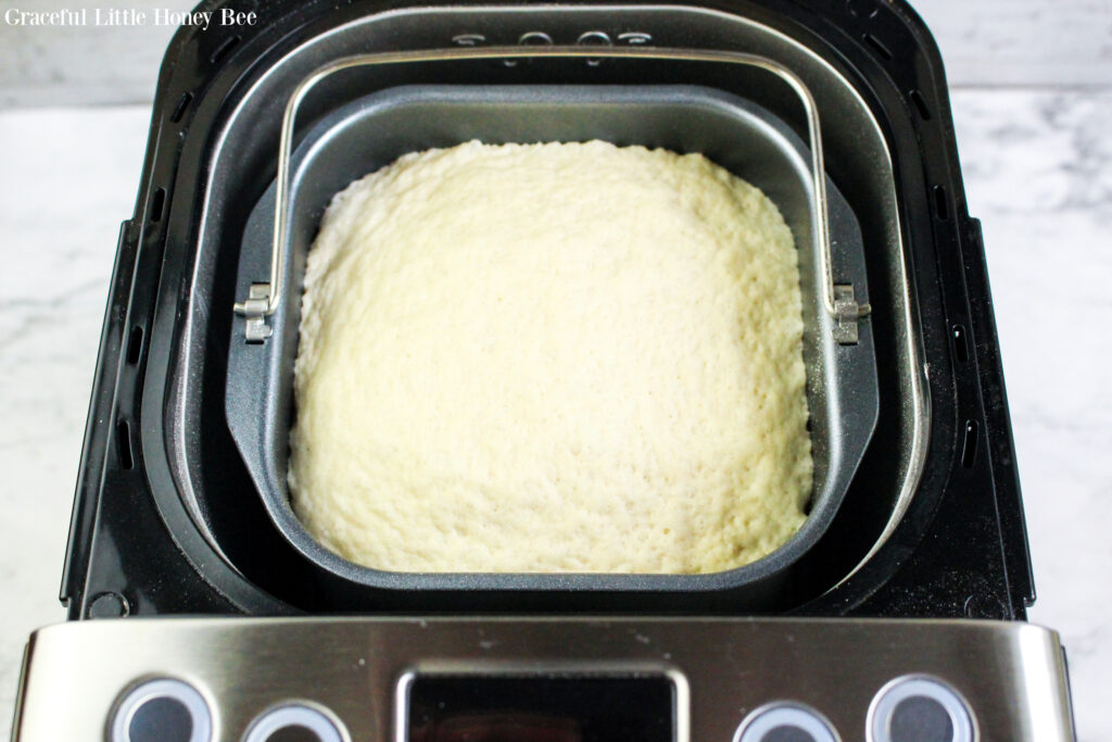 Finished dough in the bread machine.