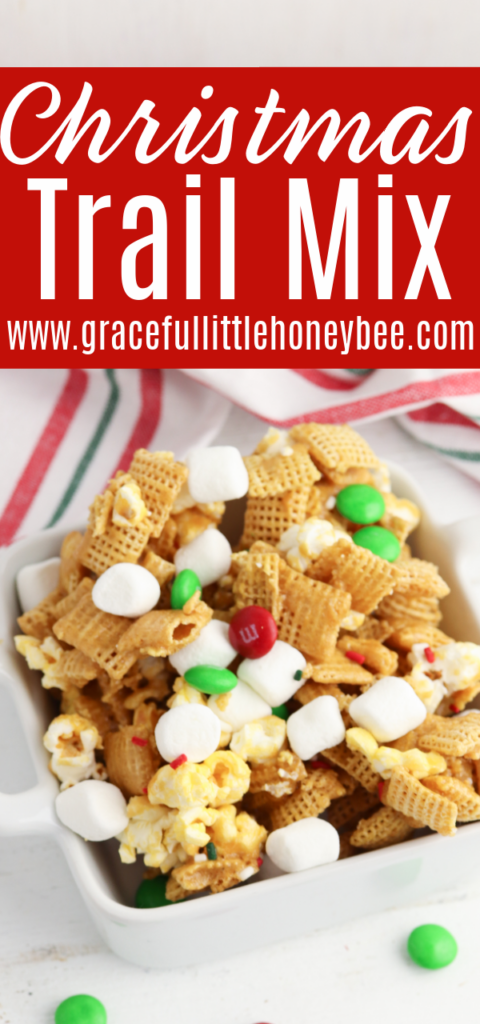 Christmas Trail MIx in a white bowl.