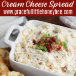 Cheddar Bacon Ranch Cream Cheese Spread in a square white dish.