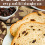 Slices of Cinnamon Raisin Bread sitting on a white plate.