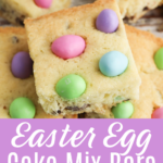 A close up of Easter Egg Cake Mix Cookie Bars cut into slices and sitting in a pile.