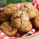 A close up of a Pumpkin Gingerbread Muffin sitting in a basket.