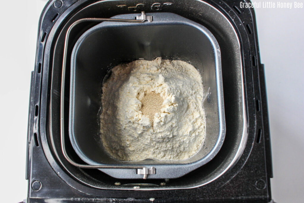 all ingredients in bread machine pan.