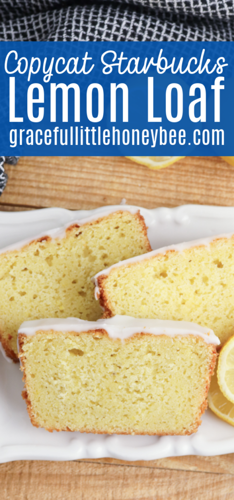 Thick slices of iced lemon loaf sitting on a white platter.