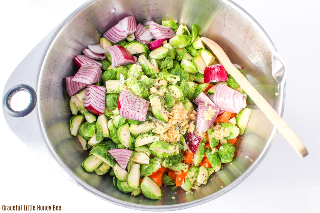 Chopped vegetables in a mixing bowl.