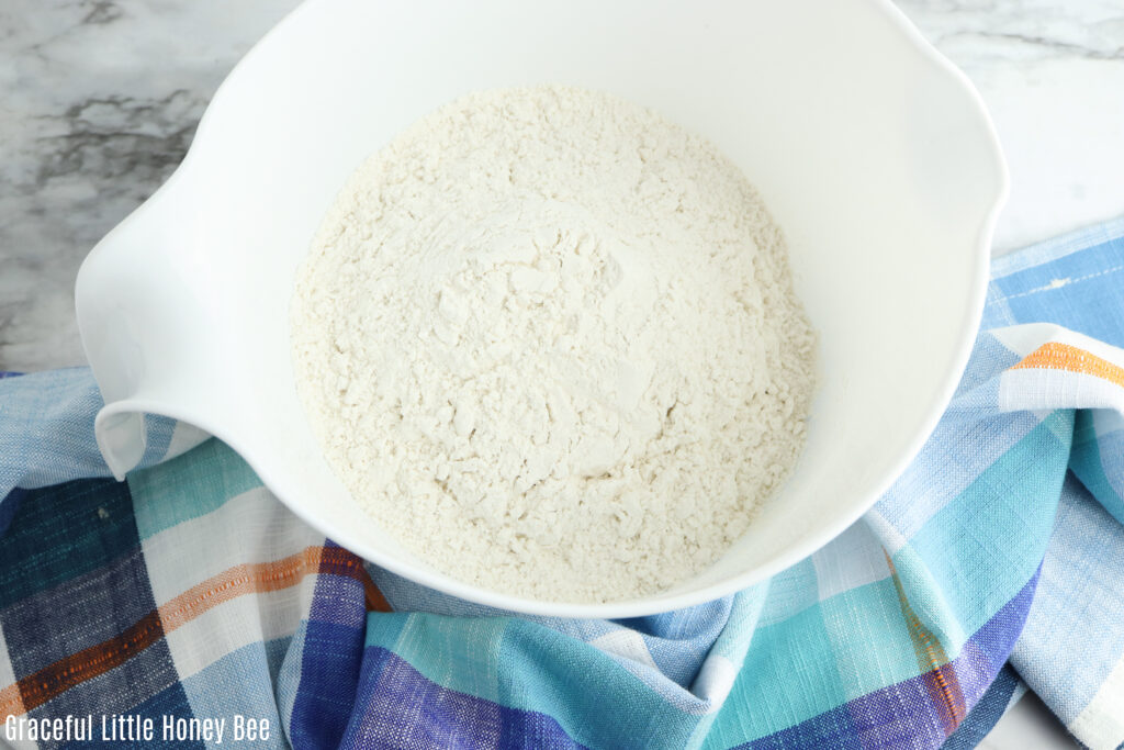 Dry ingredients in a mixing bowl.