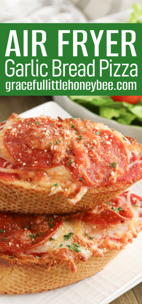 Stack of three Garlic Bread Pizzas on a white plate.
