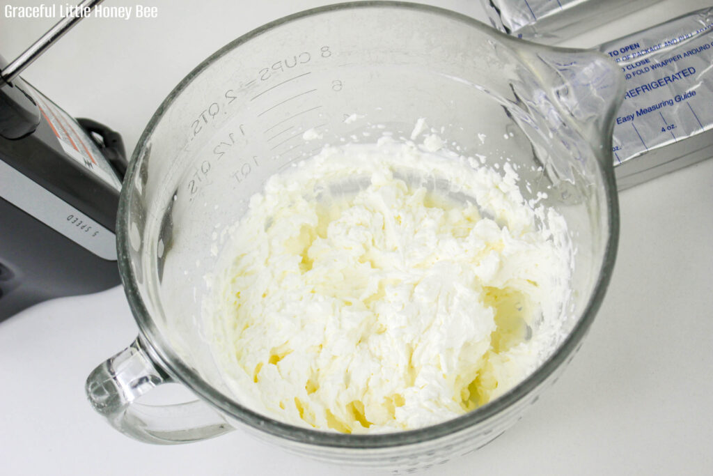 Cream cheese mixture in a mixing bowl.