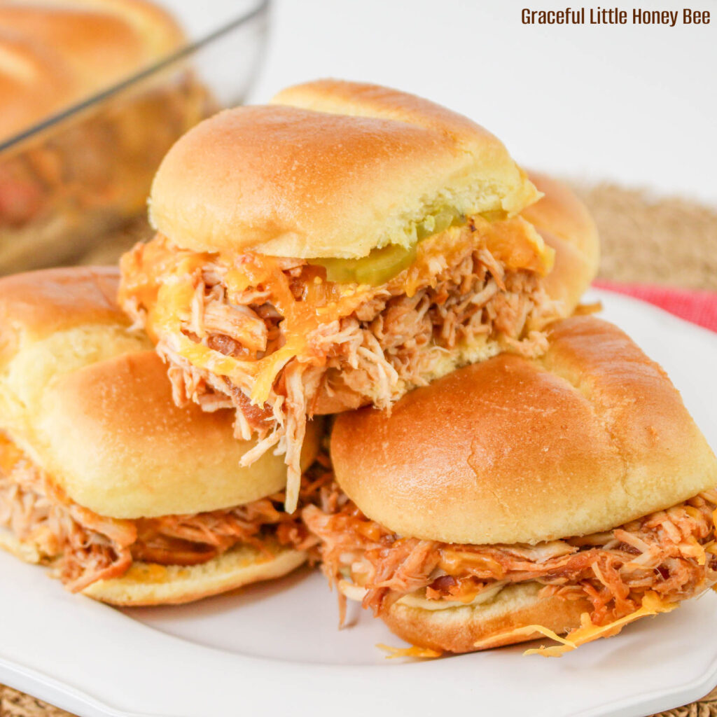 BBQ Chicken Sliders sitting in a pile.