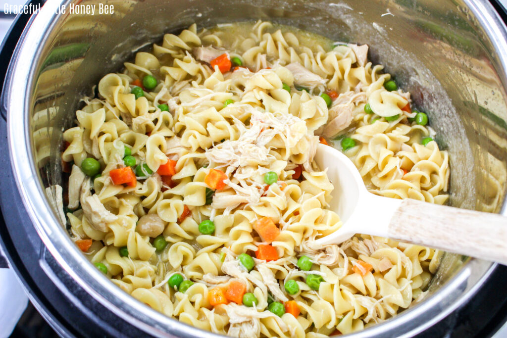 Chicken and noodles in Instant Pot.