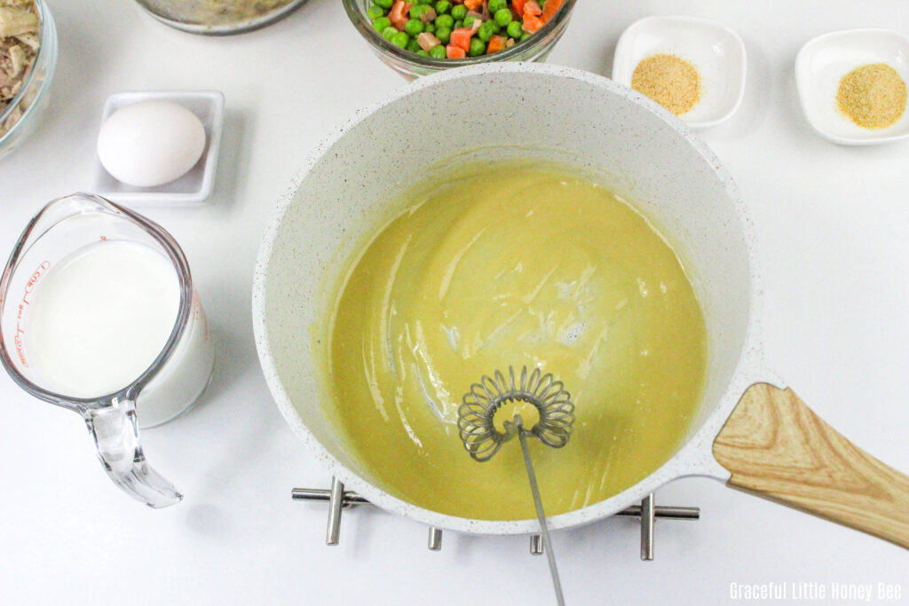 Butter and flour mixed in a pan.